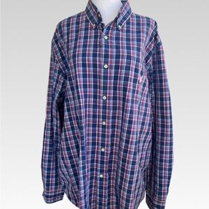 Chaps Navy and Crimson Plaid Button Down Shirt size XXL